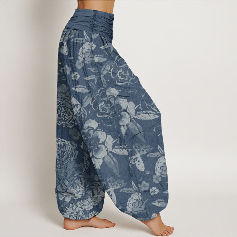 Pantaloni harem da donna con elastico in vita, in cotone, casual, con fiori di peonia e foglie, motivo Buddha Stones - image 8