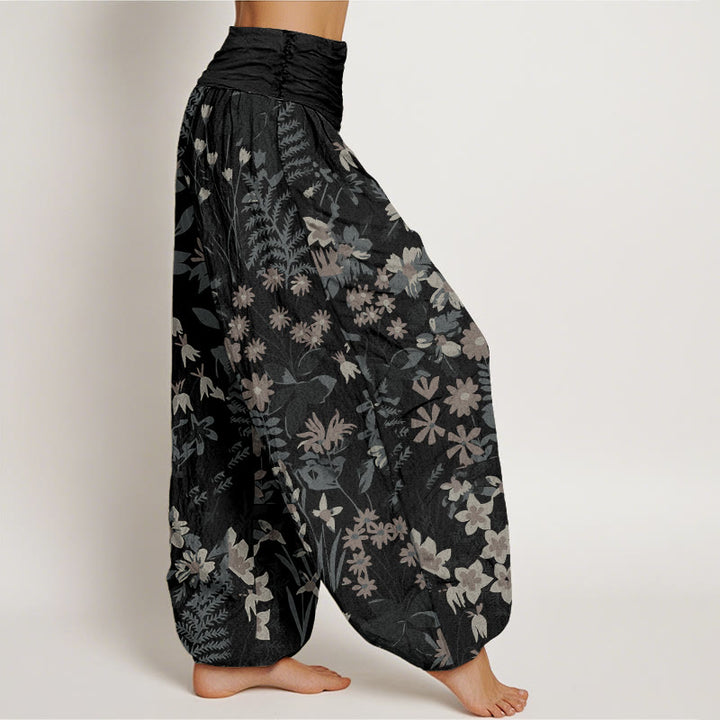 Pantaloni harem da donna con elastico in vita, in cotone, casual, con margherite, fiori e foglie, motivo Buddha Stones - image 5