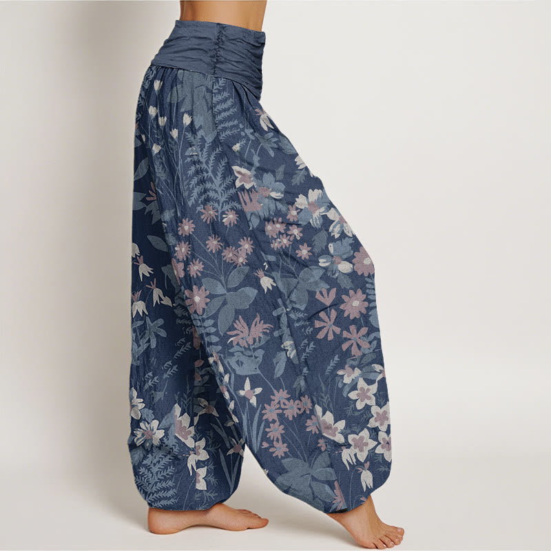 Pantaloni harem da donna con elastico in vita, in cotone, casual, con margherite, fiori e foglie, motivo Buddha Stones - image 8