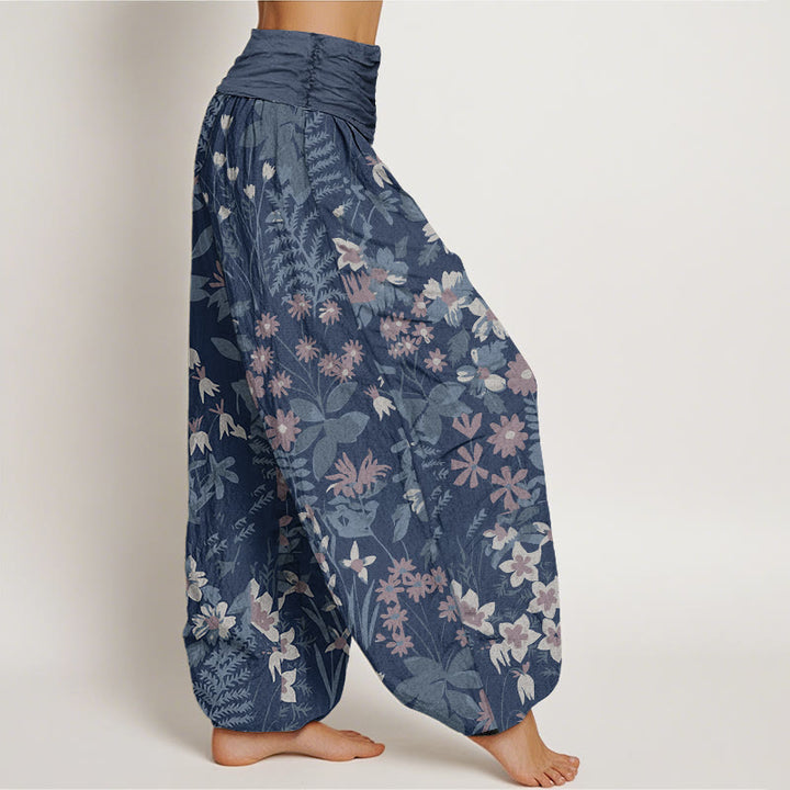 Pantaloni harem da donna con elastico in vita, in cotone, casual, con margherite, fiori e foglie, motivo Buddha Stones - image 8