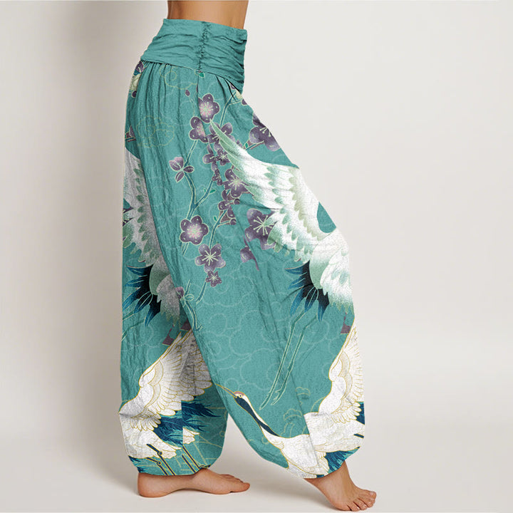 Pantaloni harem da donna con elastico in vita, motivo Buddha Stones Cotton Cranes Flowers e nuvole di buon auspicio - image 6