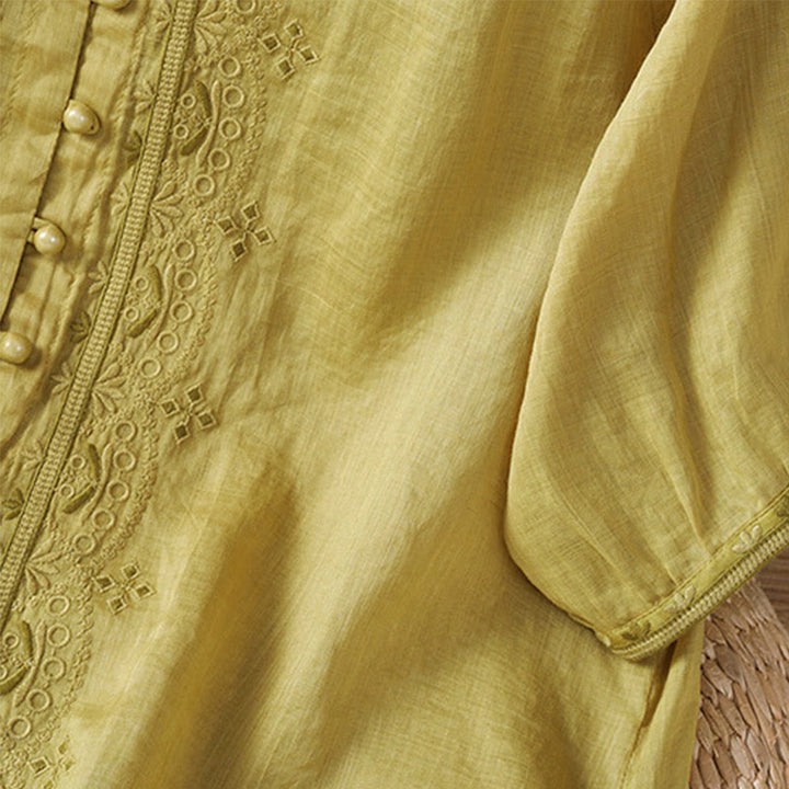 Camicia da donna in poliestere con scollo a V, manica corta , Buddha Stones, bottoni a rana - image 13