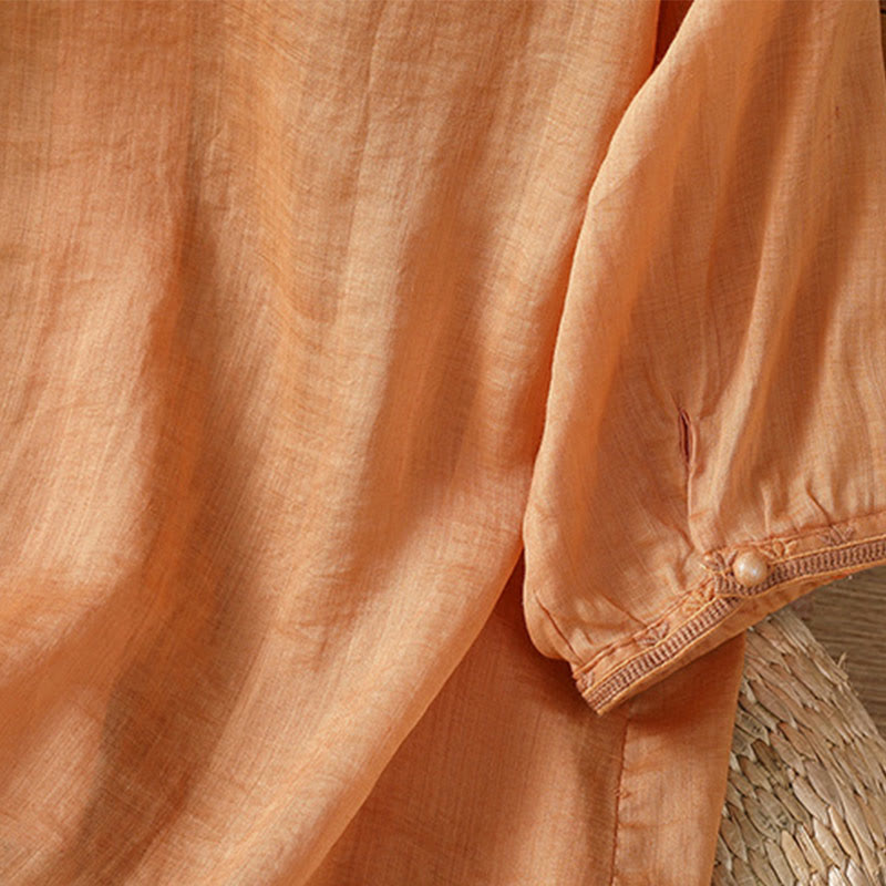 Camicia da donna in poliestere con scollo a V, manica corta , Buddha Stones, bottoni a rana - image 21