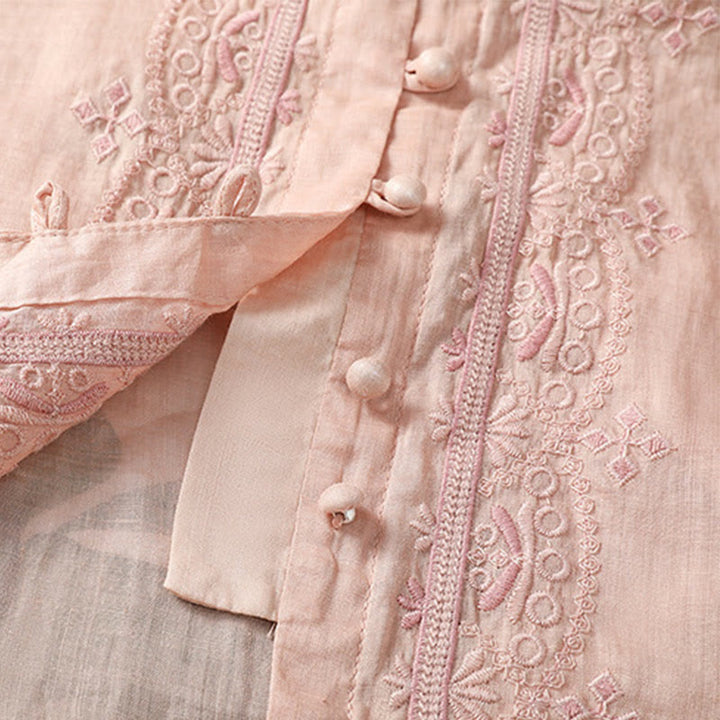Camicia da donna in poliestere con scollo a V, manica corta , Buddha Stones, bottoni a rana - image 28