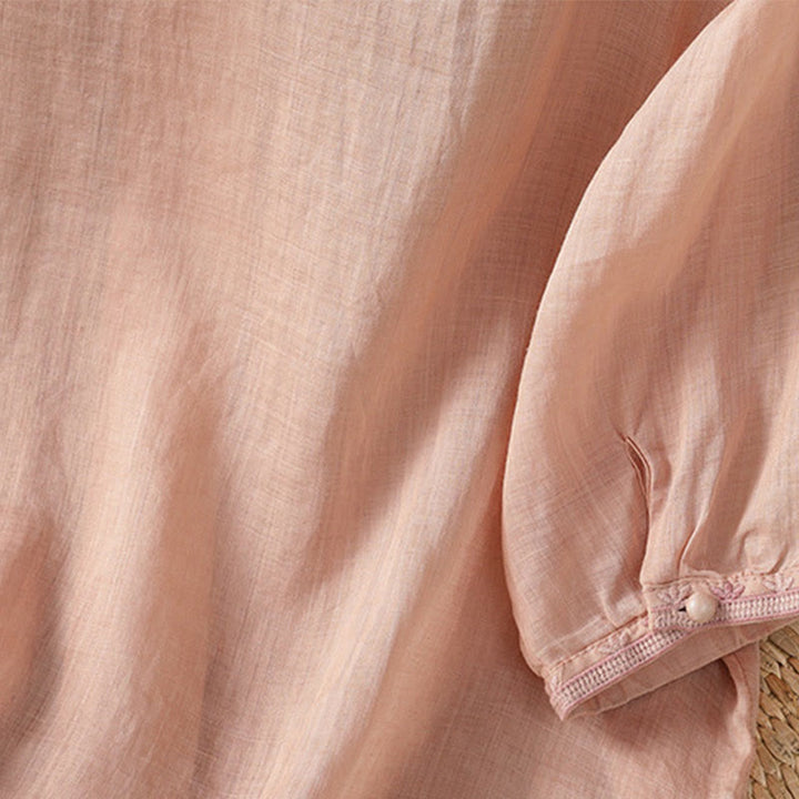 Camicia da donna in poliestere con scollo a V, manica corta , Buddha Stones, bottoni a rana - image 25