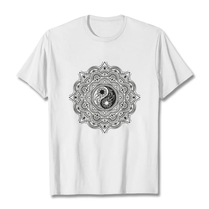 Maglietta con motivo a Buddha Stones e mandala con simbolo Yin-Yang - Bianco - 2XL - image 7