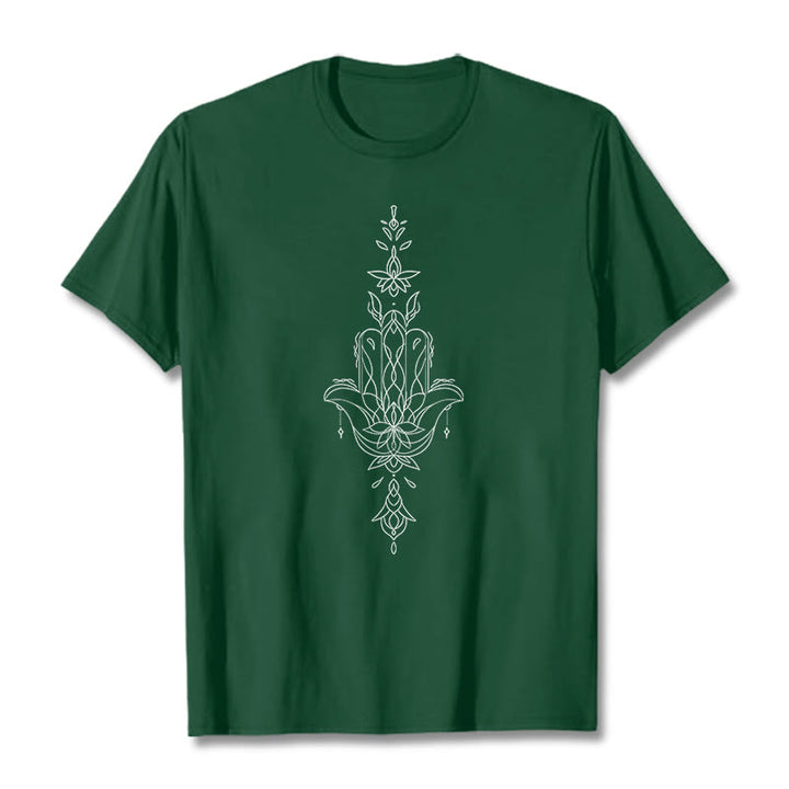 Maglietta con motivo a fiore di loto e mano di Hamsa con Buddha Stones - Verde studentesco - 2XL - image 11