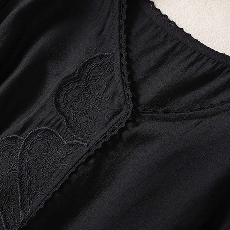 T-shirt da donna a maniche corte con scollo a V e ricamo a motivo Buddha Stones. - image 15