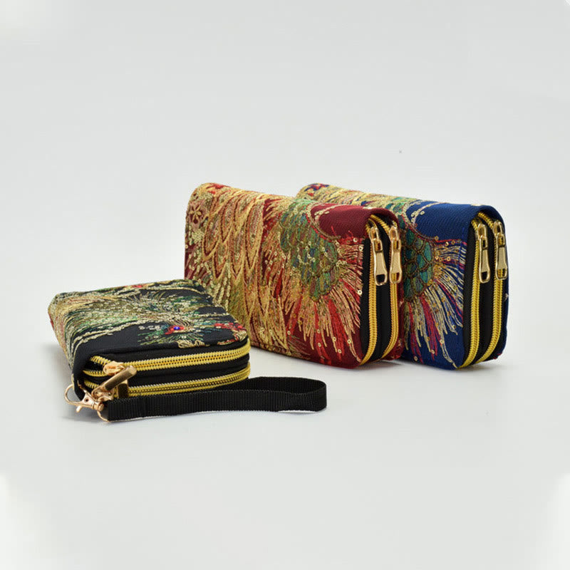 Portafoglio porta contanti con ricamo bifacciale Buddha Stones Peacock Shopping Purse - image 5