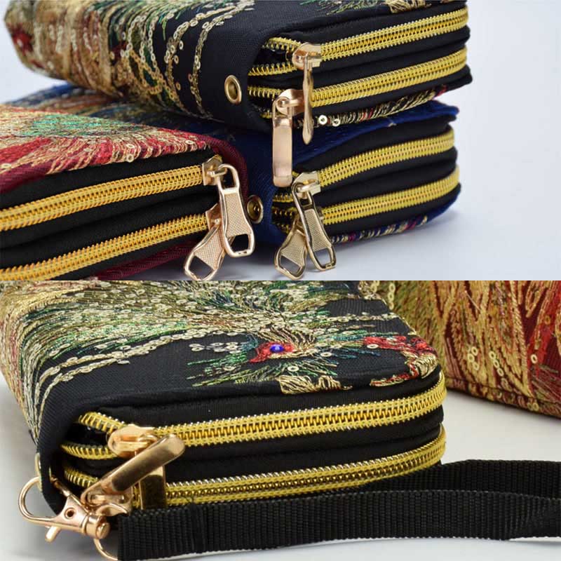 Portafoglio porta contanti con ricamo bifacciale Buddha Stones Peacock Shopping Purse - image 11