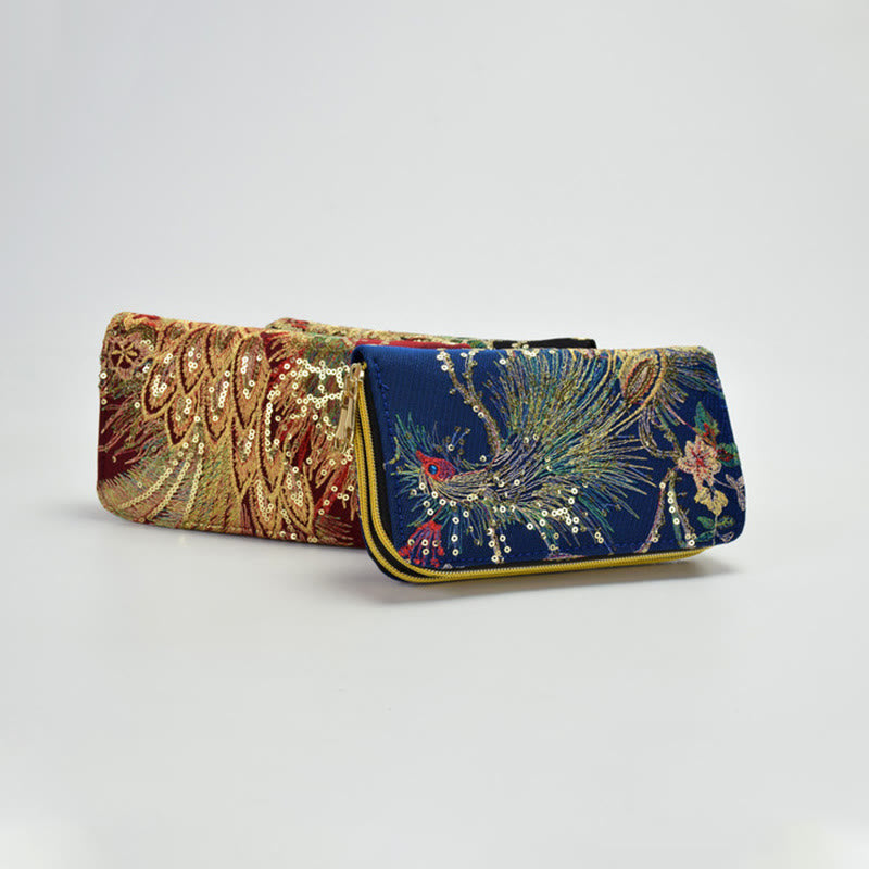 Portafoglio porta contanti con ricamo bifacciale Buddha Stones Peacock Shopping Purse - image 4