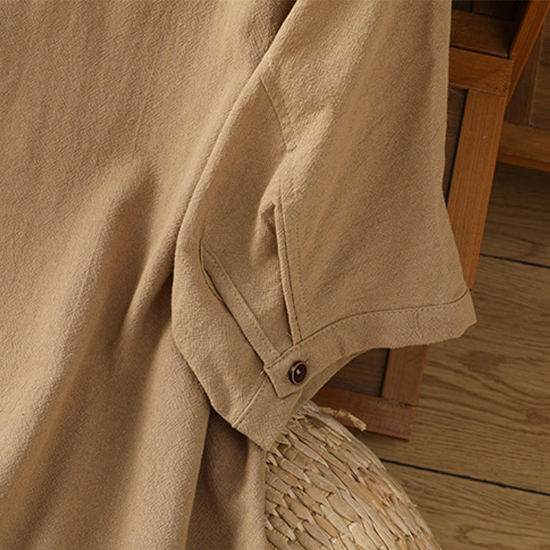 Camicia da donna in cotone e lino con maniche corte, casual, semplice, con bottoni e tasca , Buddha Stones - image 32