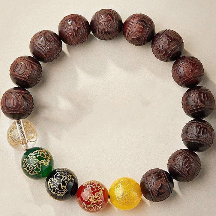 Braccialetto Buddha Stones con piccola foglia di sandalo rosso, cinque direzioni, divinità della ricchezza e della calma - 15 millimetri - image 10