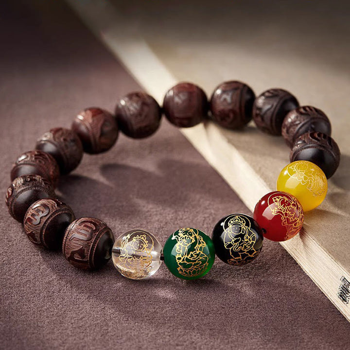 Braccialetto Buddha Stones con piccola foglia di sandalo rosso, cinque direzioni, divinità della ricchezza e della calma - image 5