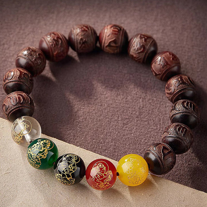 Braccialetto Buddha Stones con piccola foglia di sandalo rosso, cinque direzioni, divinità della ricchezza e della calma - image 4