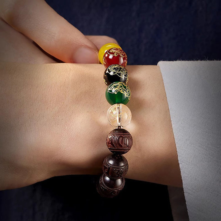 Braccialetto Buddha Stones con piccola foglia di sandalo rosso, cinque direzioni, divinità della ricchezza e della calma - image 14