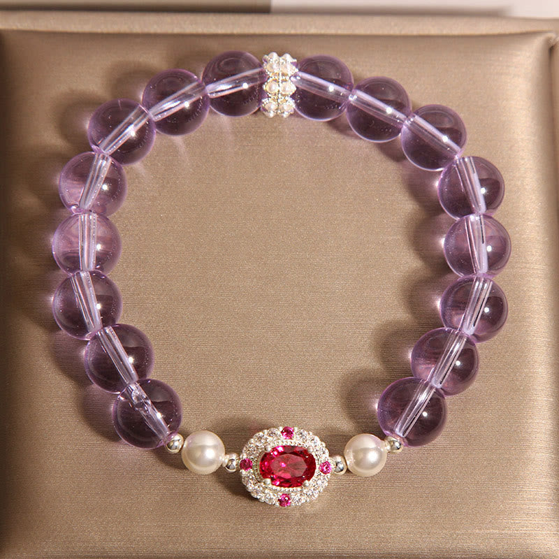 Bracciale Buddha Stones con pietre naturali, ametista, perla e zircone rosso - image 4
