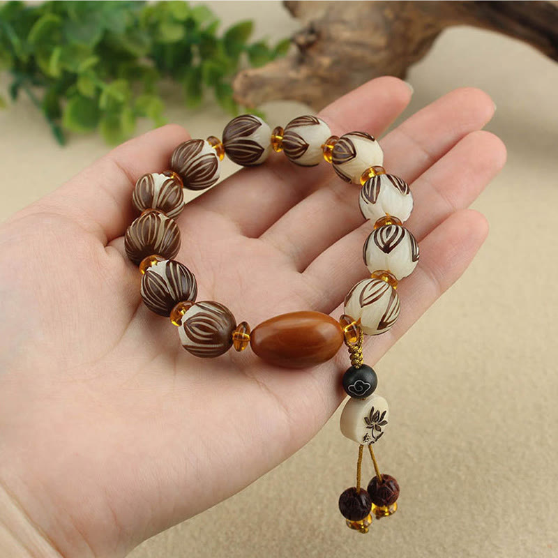 Buddha Stones Bracciale tibetano Mala con semi di Bodhi bianchi e pace - image 10