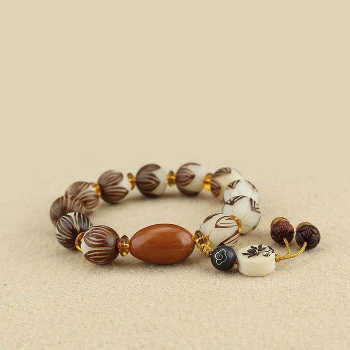 Buddha Stones Bracciale tibetano Mala con semi di Bodhi bianchi e pace - image 2