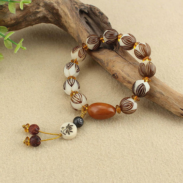 Buddha Stones Bracciale tibetano Mala con semi di Bodhi bianchi e pace - image 3