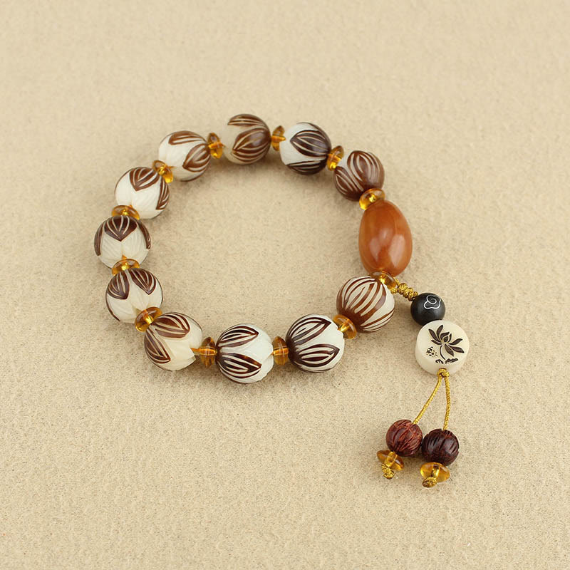 Buddha Stones Bracciale tibetano Mala con semi di Bodhi bianchi e pace - image 1