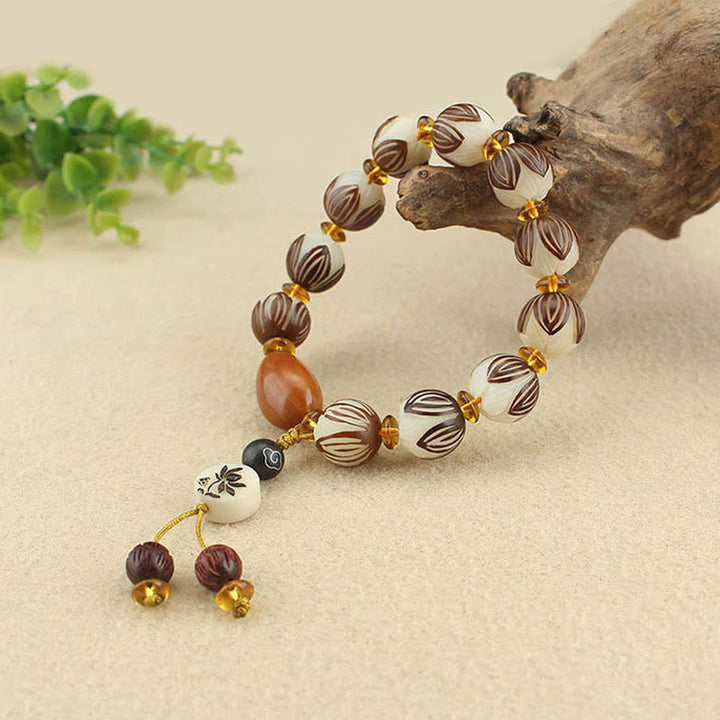 Buddha Stones Bracciale tibetano Mala con semi di Bodhi bianchi e pace - image 8