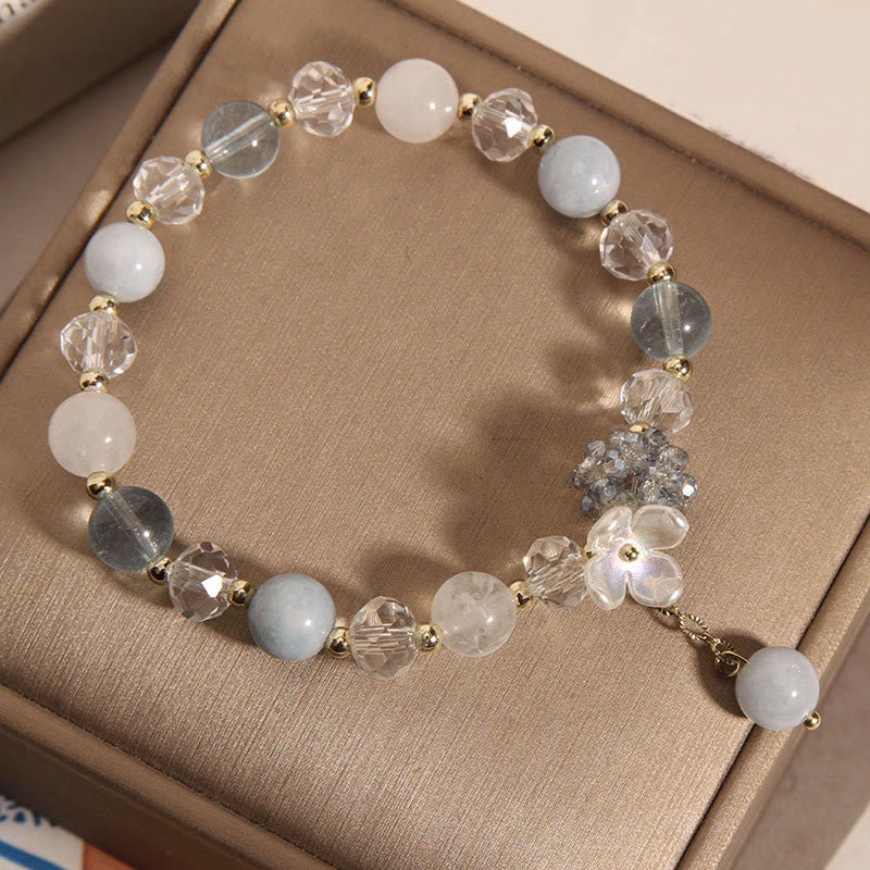 Bracciale Buddha Stones con pietra occhio di gatto gialla e acquamarina, fiore e pace - image 2