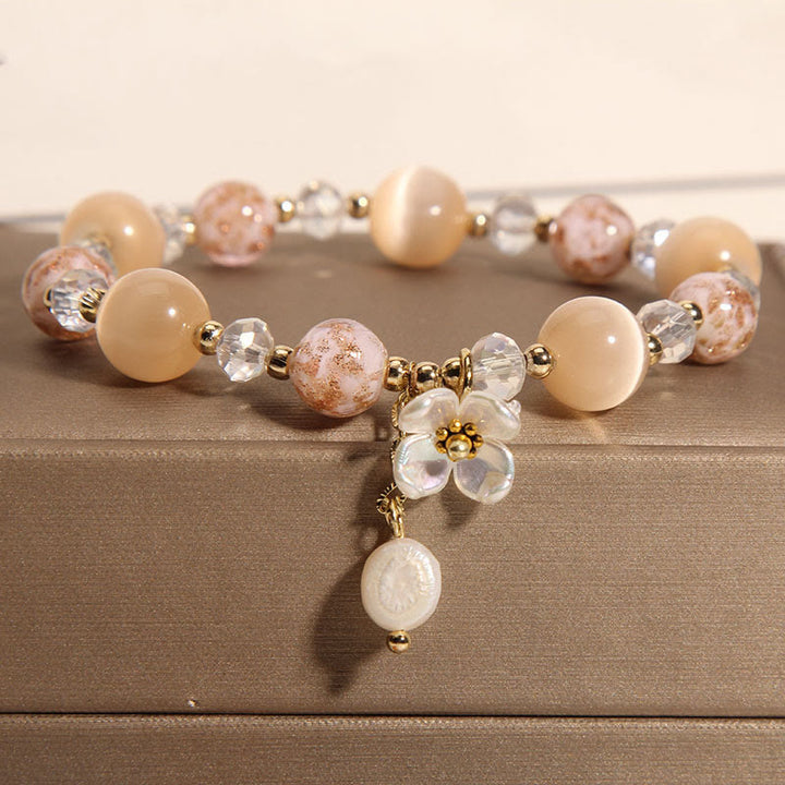 Bracciale Buddha Stones con pietra occhio di gatto gialla e acquamarina, fiore e pace - Occhio di gatto giallo (circonferenza del polso: 14-16 cm) - image 7