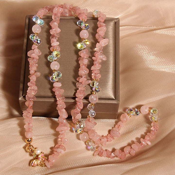 Collana con ciondolo a forma di farfalla, fiore, ametista, quarzo fragola e pietre Buddha Stones. - Cristallo rosa - image 9