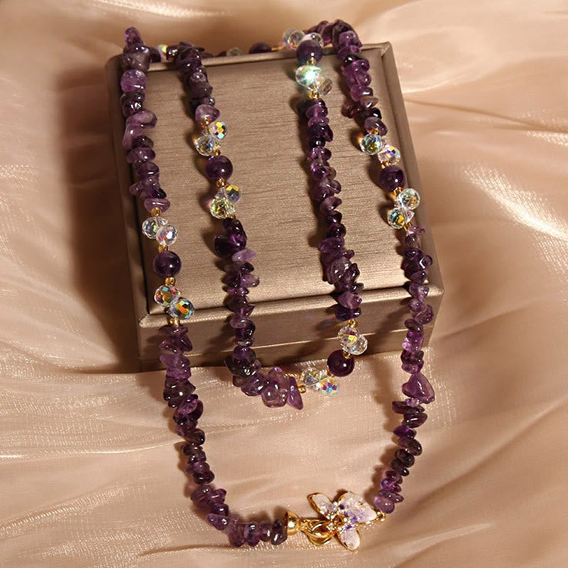 Collana con ciondolo a forma di farfalla, fiore, ametista, quarzo fragola e pietre Buddha Stones. - image 2