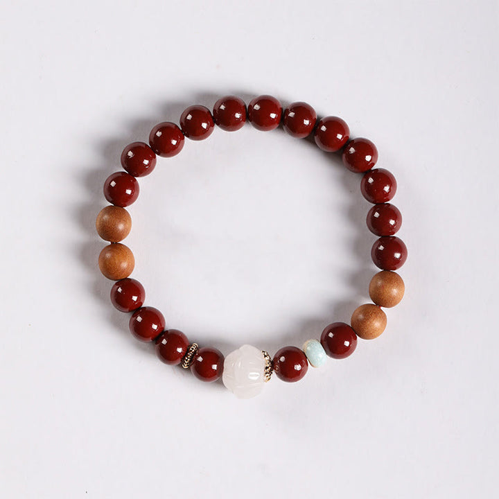 Braccialetto di benedizione con perline di legno di cinabro e Buddha Stones, carattere Lotus Fu - image 2