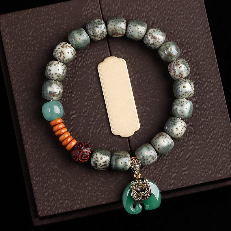 Buddha Stones Braccialetto per la pace interiore con motivo a elefante, stella e luna, lucidato a mano - Seme di Bodhi della Luna e Stella Verde e Elefante Verde (Circonferenza del polso: 14-16 cm) - image 15