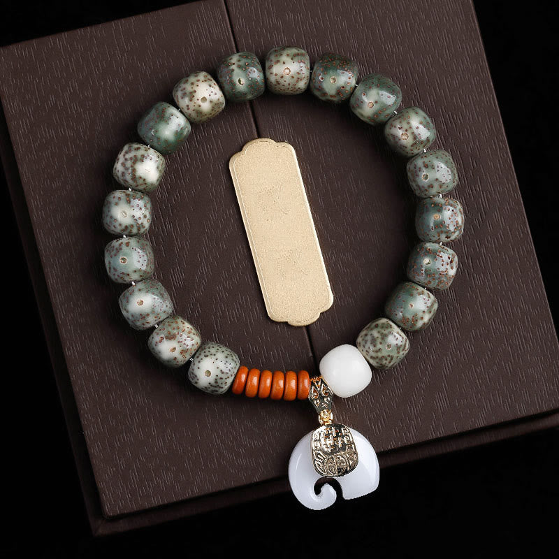 Buddha Stones Braccialetto per la pace interiore con motivo a elefante, stella e luna, lucidato a mano - Seme di Bodhi della Luna Stella Verde ed Elefante Bianco (Circonferenza del polso: 14-16 cm) - image 14