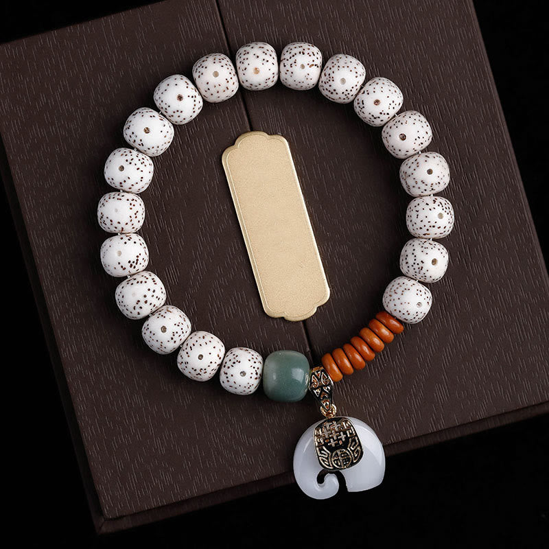 Buddha Stones Braccialetto per la pace interiore con motivo a elefante, stella e luna, lucidato a mano - Seme di Bodhi della Luna Stella Bianca ed Elefante Bianco (Circonferenza del polso: 14-16 cm) - image 0