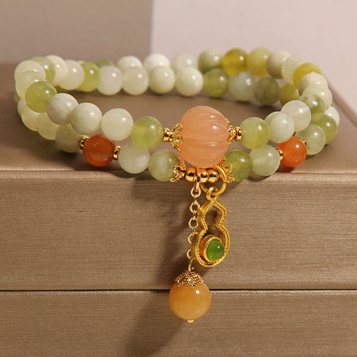 Buddha Stones Braccialetto portafortuna a doppio giro con zucca, uva verde e giada serpentina - image 1