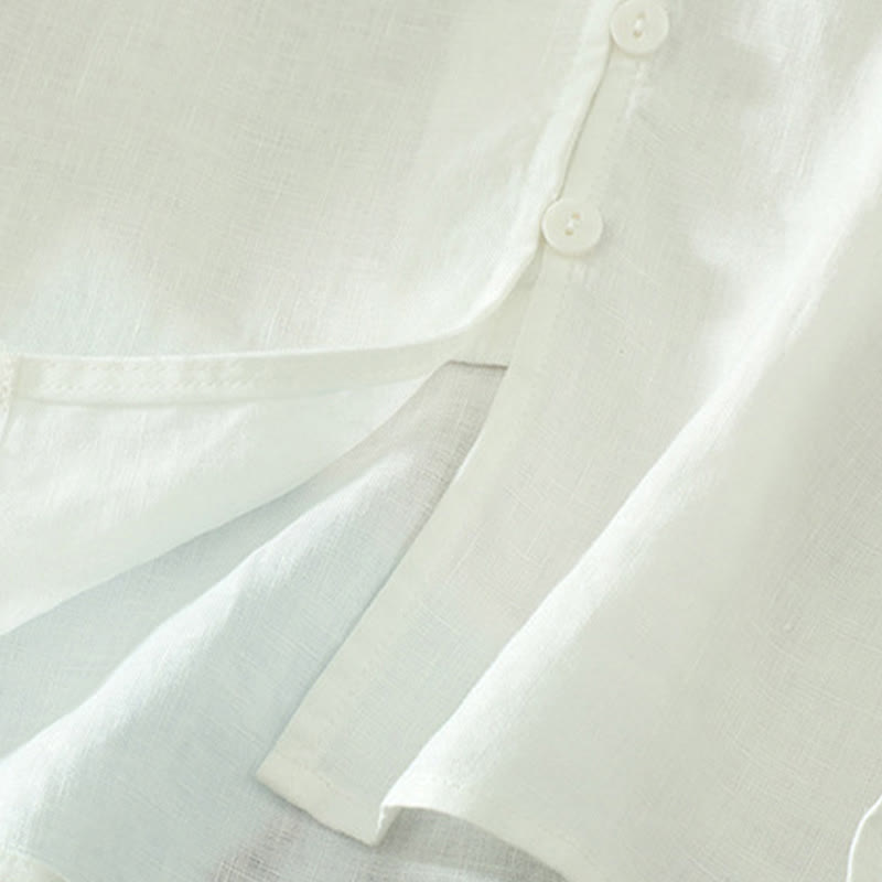 Camicia da donna a maniche corte con scollo a V e bottoni a tinta unita con motivo Buddha Stones. - image 13