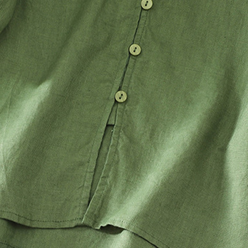 Camicia da donna a maniche corte con scollo a V e bottoni a tinta unita con motivo Buddha Stones. - image 19