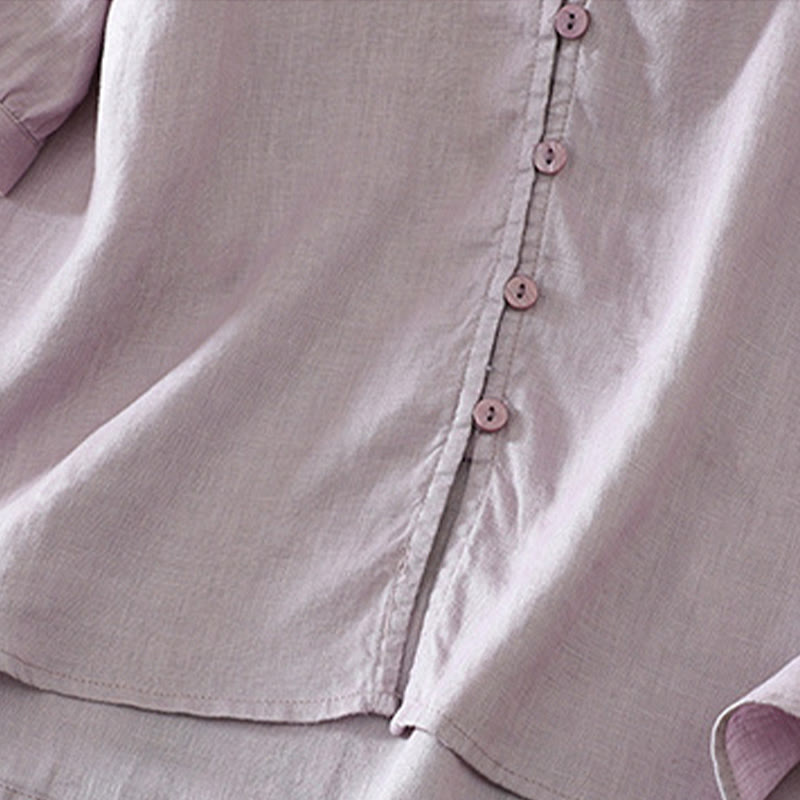 Camicia da donna a maniche corte con scollo a V e bottoni a tinta unita con motivo Buddha Stones. - image 29