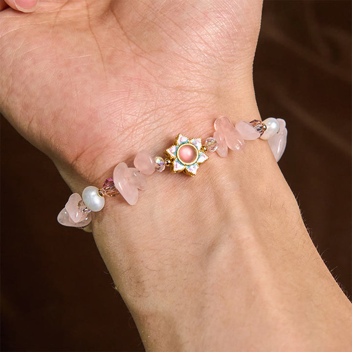 Braccialetto curativo con perle di quarzo rosa, ghiaia naturale Buddha Stones