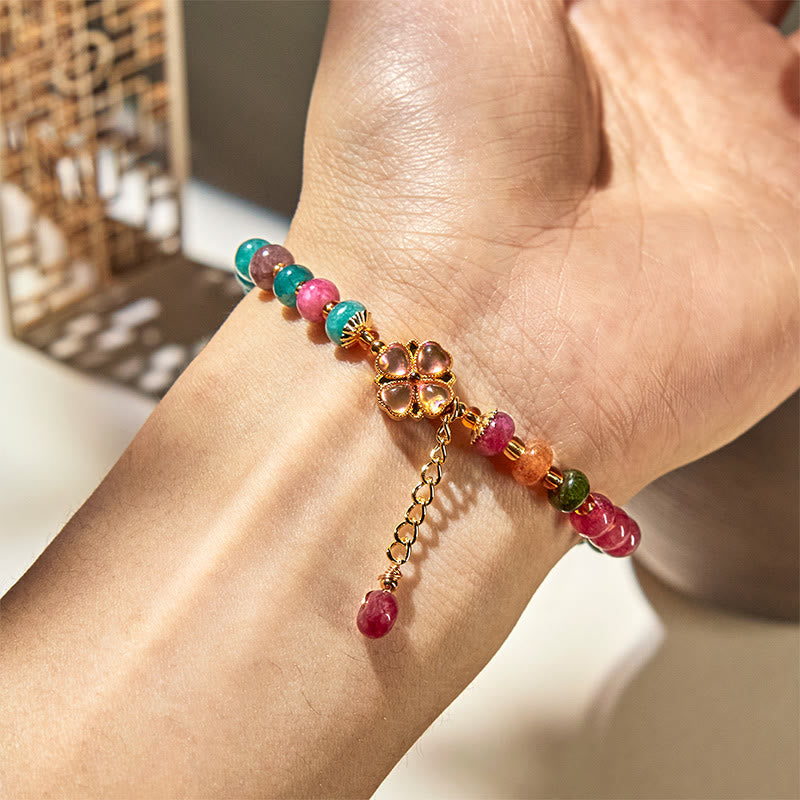 Bracciale dell'amore con fiore a quadrifoglio e tormalina Buddha Stones