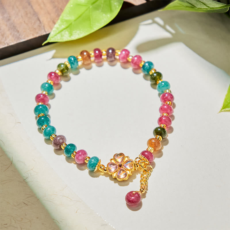 Bracciale dell'amore con fiore a quadrifoglio e tormalina Buddha Stones