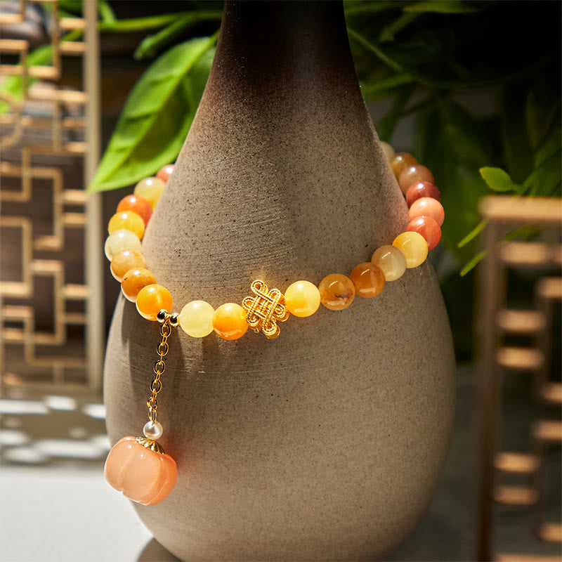 Bracciale della ricchezza con zucca, nodo cinese, Buddha Stones e giada di seta dorata