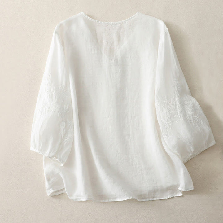 Camicia da donna con bottoni e ricamo Buddha Stones - image 9