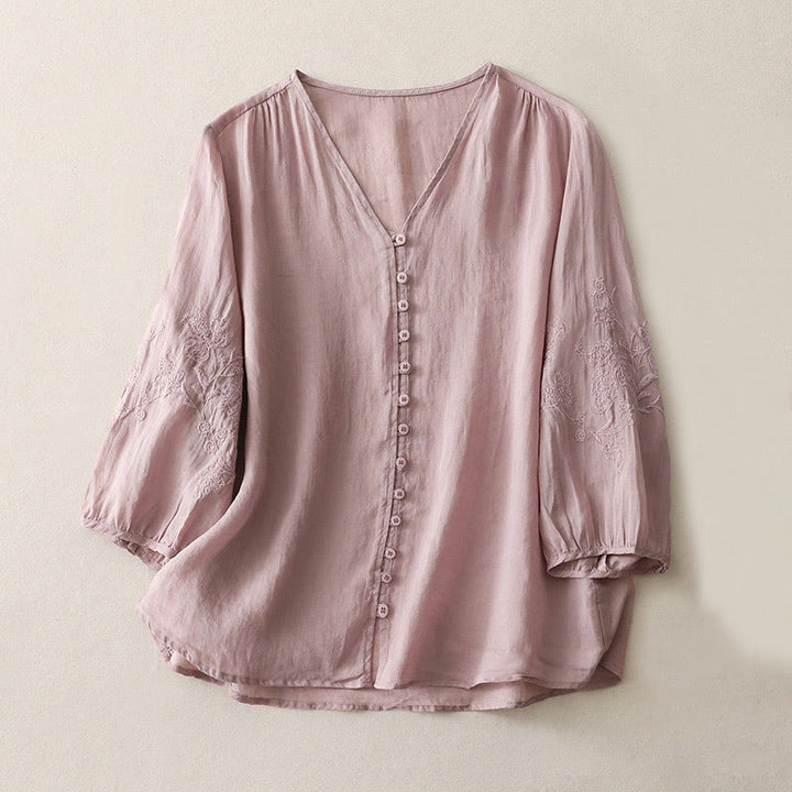 Camicia da donna con bottoni e ricamo Buddha Stones - Prugna - US8-10, UK/AU12-14, EU40-42 (2XL) - image 16