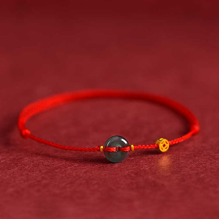 Braccialetto di collegamento alla cavigliera con fibbia della pace, Buddha Stones , monete di rame e giada rossa - Cavigliera (circonferenza: 16-23 cm) - image 1