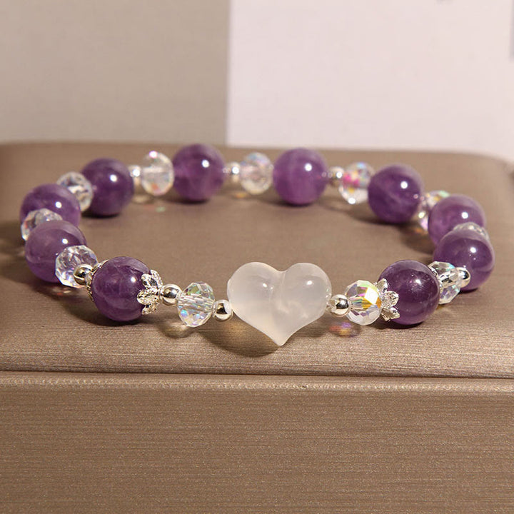 Bracciale Buddha Stones Heart Ametista Agata Bianca - Ametista (circonferenza del polso: 18 cm) - image 1