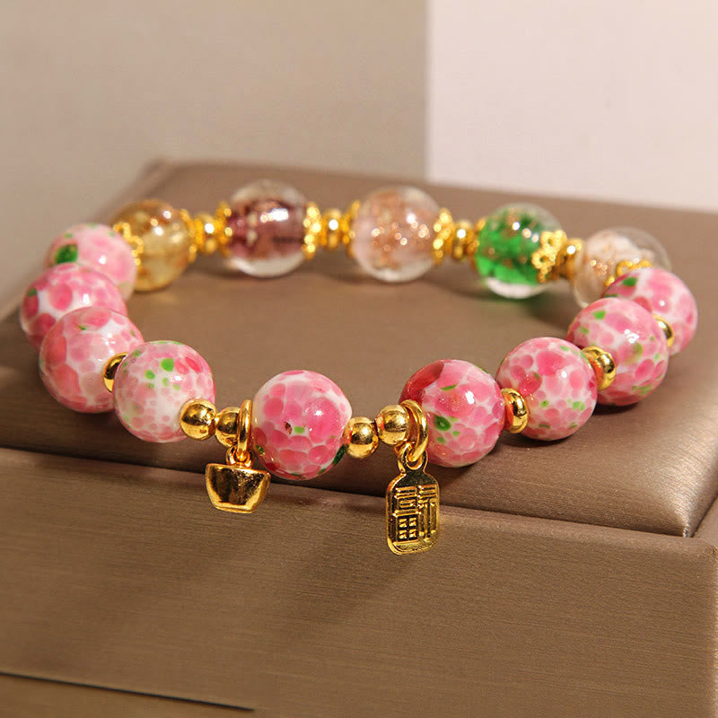 Buddha Stones Braccialetto portafortuna Liuli rosa con carattere Fu - image 1