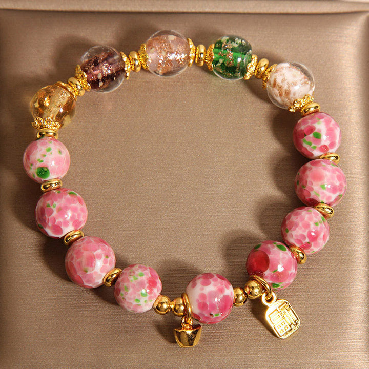 Buddha Stones Braccialetto portafortuna Liuli rosa con carattere Fu - image 5