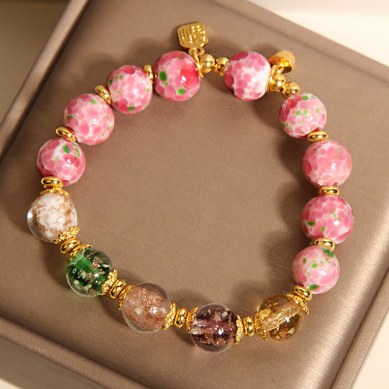 Buddha Stones Braccialetto portafortuna Liuli rosa con carattere Fu - image 4