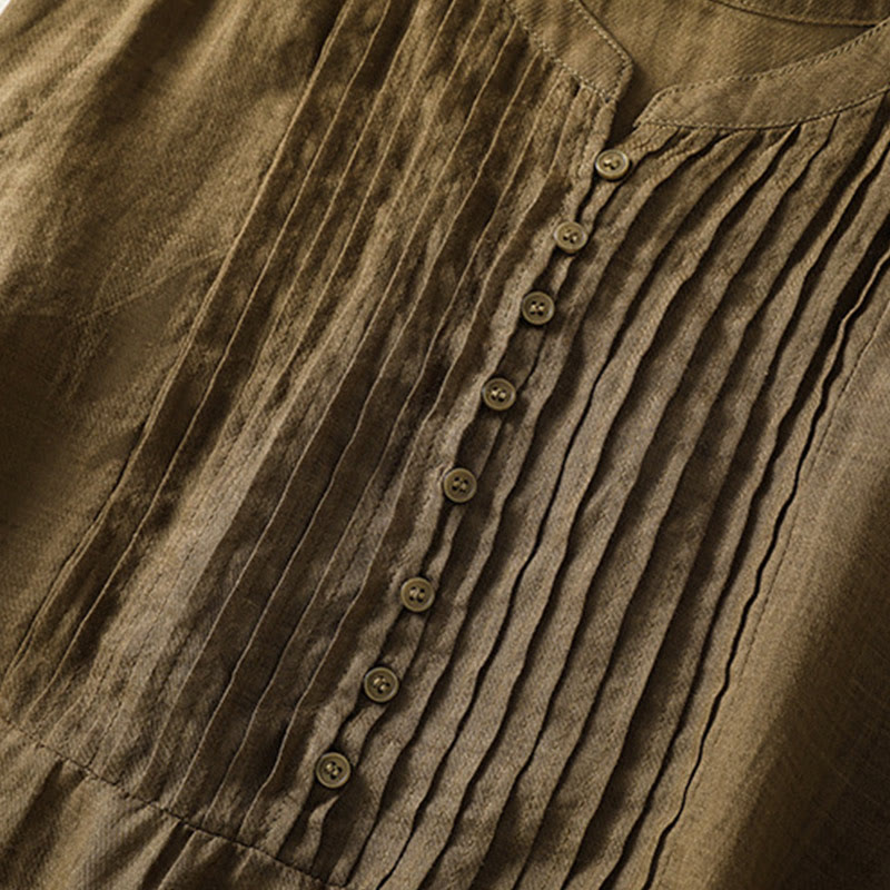 Buddha Stones Camicia casual da donna in cotone e lino con maniche corte, senza maniche e design plissettato - image 17